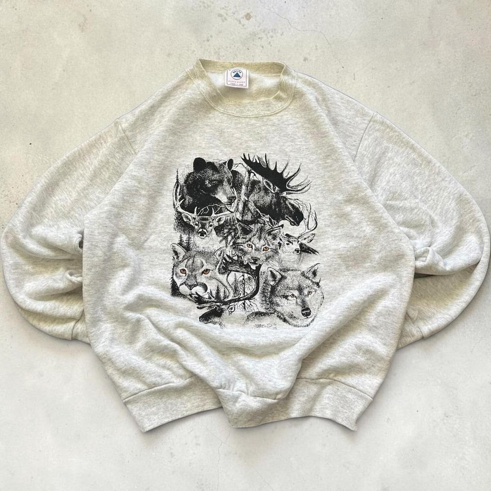 Vintage 1980s Nature Graphic Crewneck Sweatshirt Granola Camping Core Size Large
